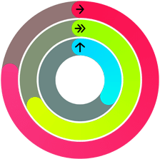 Red, green, and blue Activity rings, representing move, exercise, and stand goals in the Activity app