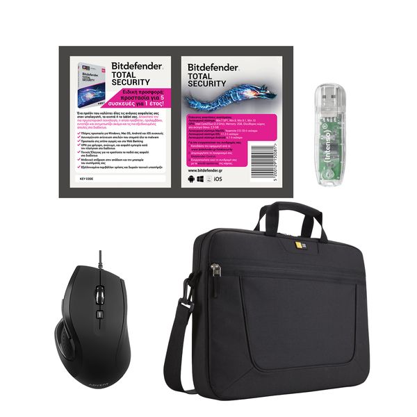 Advent A6BWRD19 Black Ποντίκι & Bitdefender Total Security & Intenso 32GB USB & Case Logic Τσάντα Laptop 15.6"