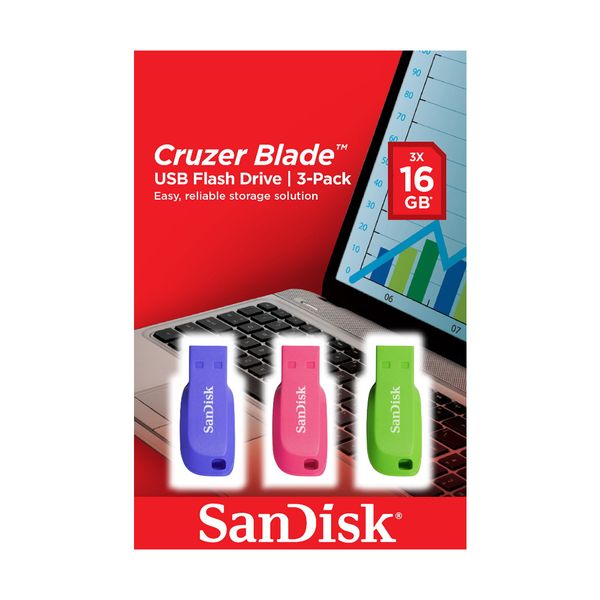Sandisk Cruzer Blade Flash Drive 16GB 3-Pack
