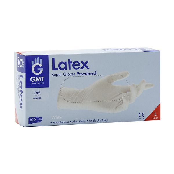 GMT Latex 100 Τμχ με Πούδρα Λευκά L Γάντια