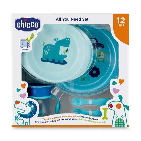 Chicco Πιάτο/Μπωλ + Ποτήρι + Κουτάλι/Πιρούνι - Σιέλ Σετ Φαγητού 12M+