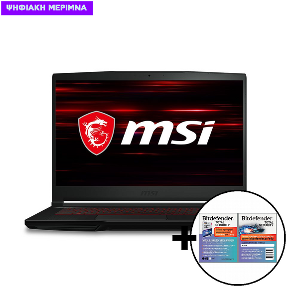 MSI GF63 Thin 10SCR i7-10750H/8GB/512GB/GTX 1650Ti 4GB Laptop & Bitdefender Total Security (1 Device, 2 Years) Card Software