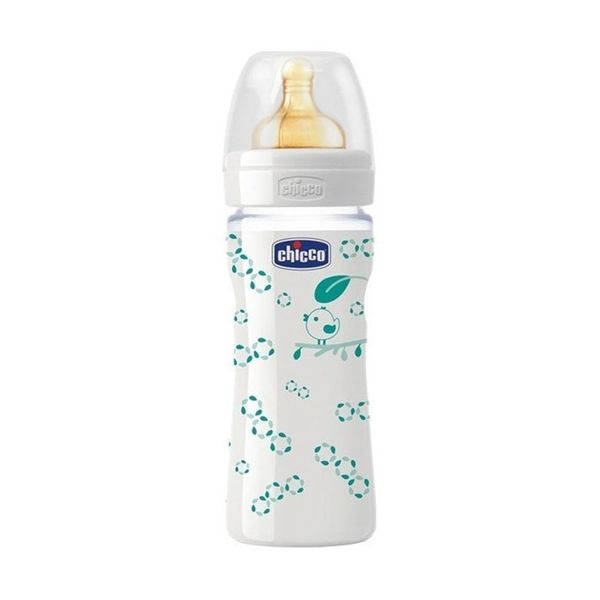 Chicco Nature Glass 240ml Θηλή Καουτσούκ 1ΤP Bird Μπιμπερό Γυάλινο