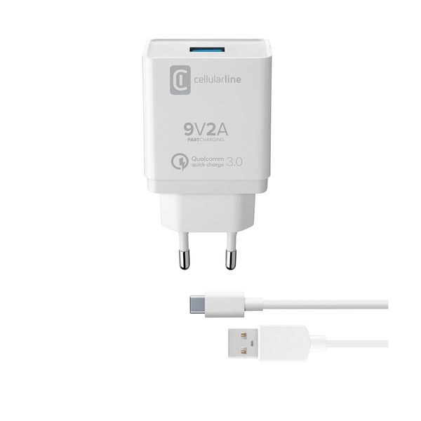 Cellular Line Quick Charge USB-C 18W White Φορτιστής Smartphone