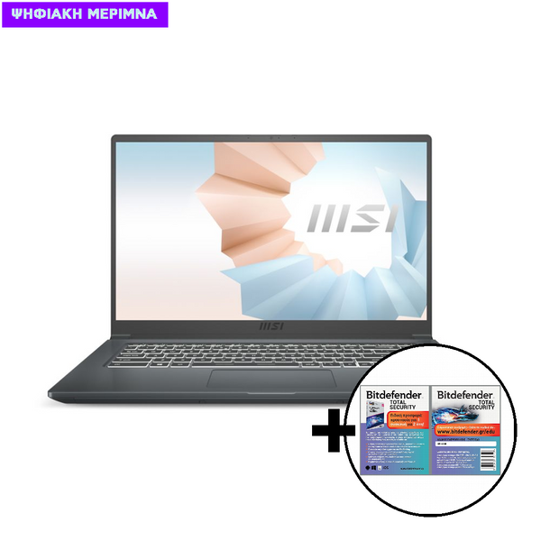MSI Modern 15 Α11M i7-1165G7/8GB/512GB Laptop & Bitdefender Total Security (1 Device, 2 Years) Software