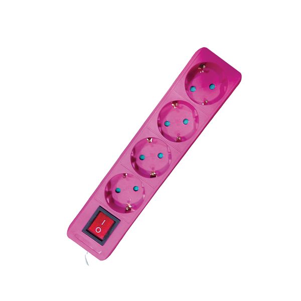 Eurolamp Σούκο 4 θέσεων ροζ, με καλώδιο 2m και με διακόπτη Πολύπριζο Ασφαλείας