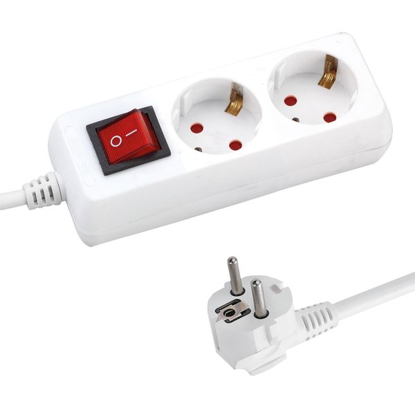 Eurolamp Σούκο 2 θέσεων λευκό, με καλώδιο 1.5m και με διακόπτη Πολύπριζο Ασφαλείας