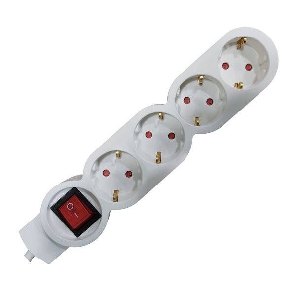 Eurolamp Σούκο 4 θέσεων, λευκό, οβάλ, με καλώδιο 1.5m και με διακόπτη Πολύπριζο Ασφαλείας