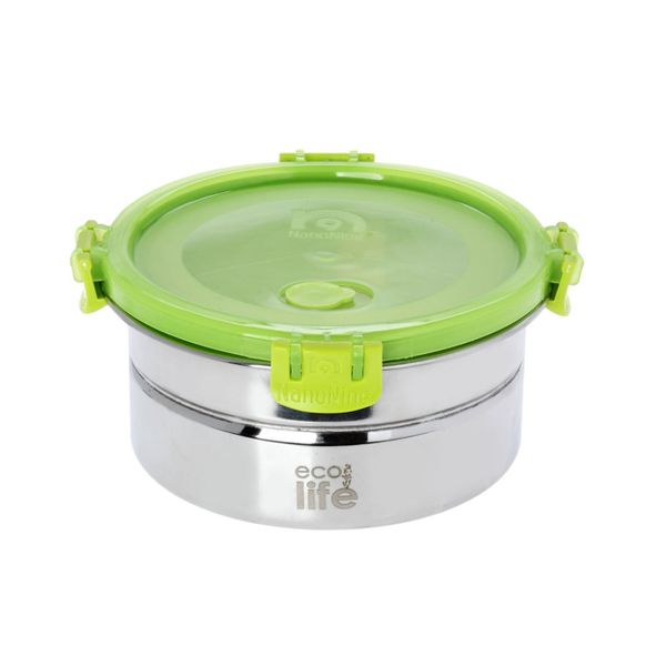 Ecolife Ανοξείδωτο 1lt με πράσινο καπάκι Δοχείο Φαγητού