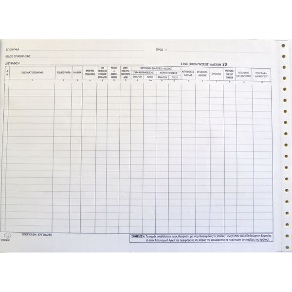 Typotrust Κατάσταση Αδειών Προσωπικού 25Χ35 393 Έντυπο