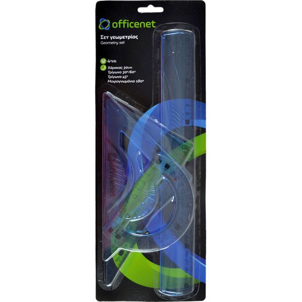 Officenet Σετ Μπλε 4 Τεμάχια Γεωμετρικά Όργανα