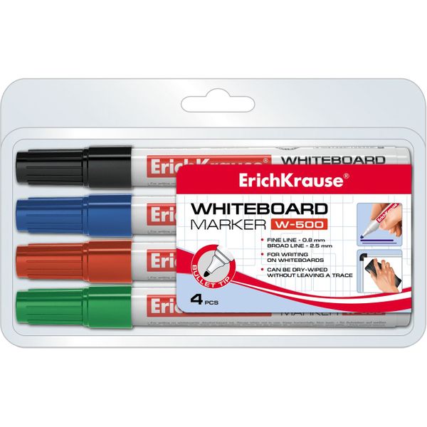 Erich Krause Σετ 4 ΤεμαχίωνW500 12849 Ασπροπίνακα Μαρκαδόρος