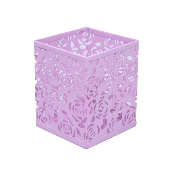 Μεταλλική Τετράγωνη Ροζ Flowers Μολυβοθήκη