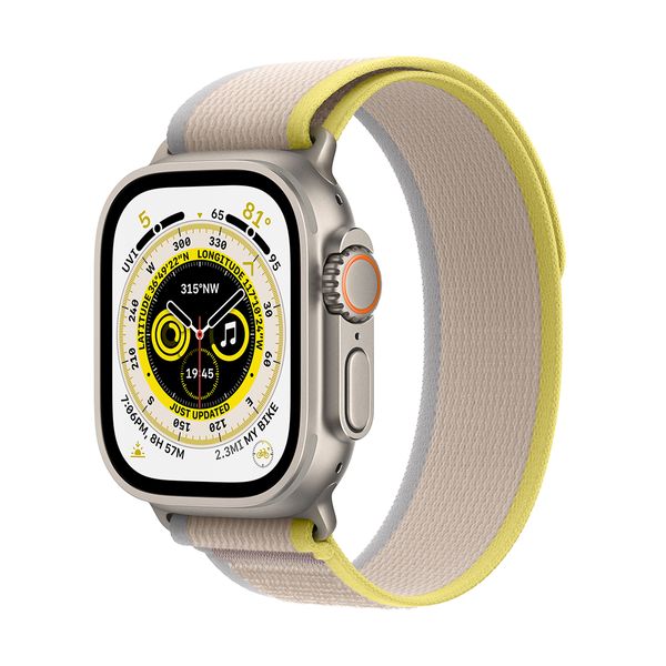 Apple Watch Ultra GPS + Cellular 49mm Titanium Case with Yellow/Beige Trail Loop S/M SmartWatch
