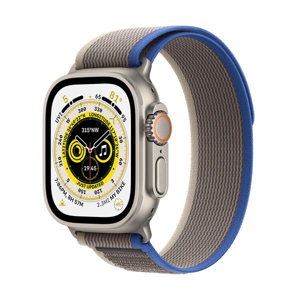 Apple Watch Ultra GPS + Cellular 49mm Titanium Case with Blue/Gray Trail Loop S/M SmartWatch