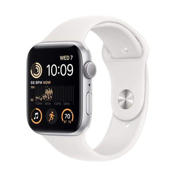 Apple Watch SE GPS 44mm Silver Aluminium Case with White Sport Band Regular
