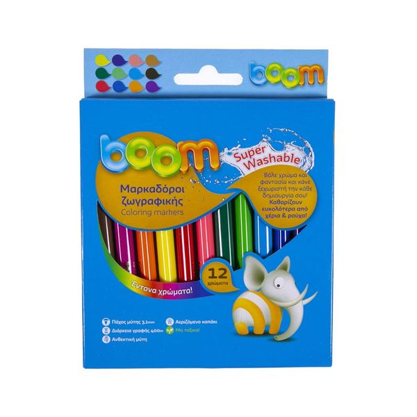 Boom Μαρκαδόροι 12 Χρωμάτων Σετ Σχολικό