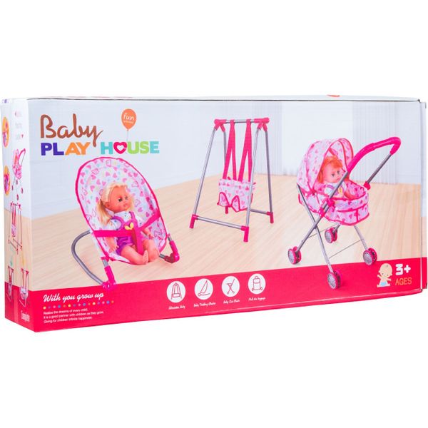 OEM Σετ Κούκλας 3 σε 1 Καρότσι - Κούνια - Ριλάξ 8857 Παιχνίδι