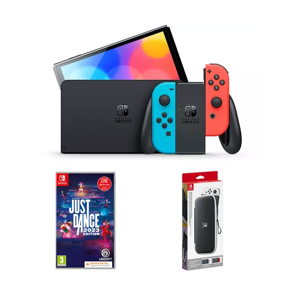 Nintendo Nintendo Switch OLED model Neon Red/Neon Blue set & Just Dance 2023 Code In A Box & Switch Carrying Case & Screen Protector