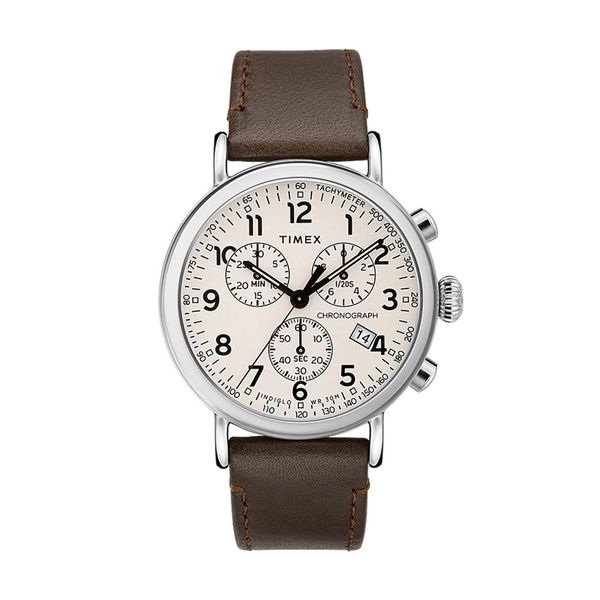 Timex Standard Chronograph Brown Leather Strap Ρολόι Χειρός