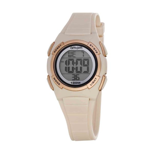 AM:PM AM:PM Digital Chronograph Beige Plastic Strap Ρολόι Χειρός