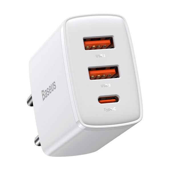 Baseus Baseus Compact 2 USB & Type-C 30W White Φορτιστής