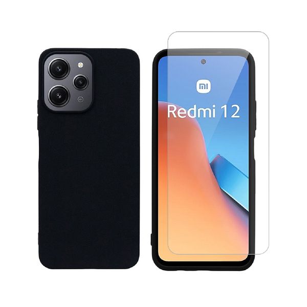 Redshield Silicone Case & Glass Set για Redmi 12 Black Θήκη Κινητού & Προστατευτικό Οθόνης