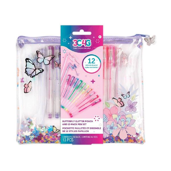 Make it Real Make it Real Butterfly Glitter Pouch & 12PK Pen Set 12026 Σετ Χειροτεχνίας