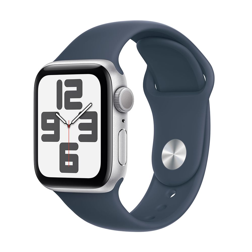 Apple Watch SE 2023 GPS 40mm Silver Aluminum Case with Storm Blue Sport ...
