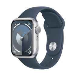 Apple Watch Series 9 GPS 41mm Silver Aluminum Case with Storm Blue Sport Band M/L