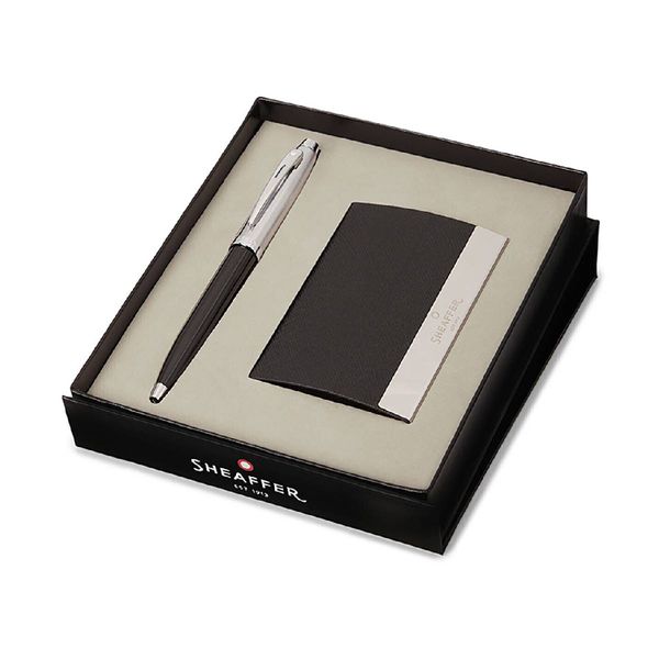 Sheaffer 100 G9313 Glossy Black Brushed Chrome Cap CT Σετ με Business Card Holder Στυλό
