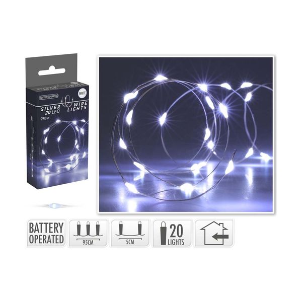 20 Λαμπάκια LED Σύρμα Λευκό Ψυχρό 0.95m