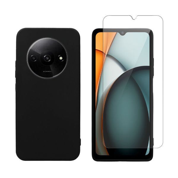 Redshield Redshield Xiaomi Redmi A3 Silicon Case & Glass Black Σετ - Θήκη Κινητου & Προστατευτικό Οθόνης