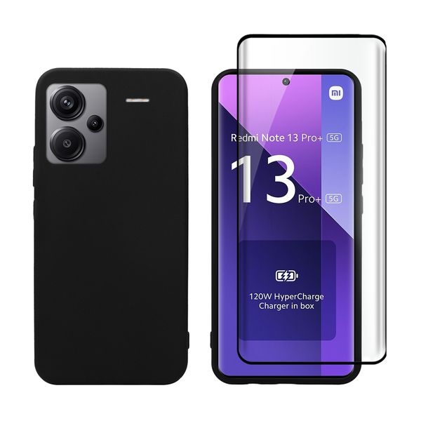 Redshield Redshield Xiaomi Redmi Note 13 Pro+ 5G Silicone Black & 3D Curved Full Face Tempered Glass Θήκη Κινητού & Προστατευτικό Οθόνης