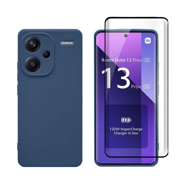 Redshield Redshield Xiaomi Redmi Note 13 Pro+ 5G Silicone Blue & 3D Curved Full Face Tempered Glass Θήκη Κινητού & Προστατευτικό Οθόνης