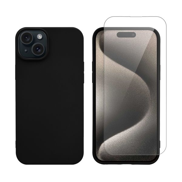 Redshield Redshield iPhone 15 Silicone Case & Glass Black Θήκη Κινητού & Προστατευτικό Οθόνης