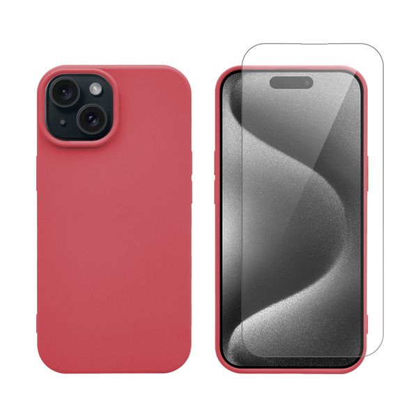 Redshield Redshield iPhone 15 Silicone Case & Glass Red Θήκη Κινητού & Προστατευτικό Οθόνης