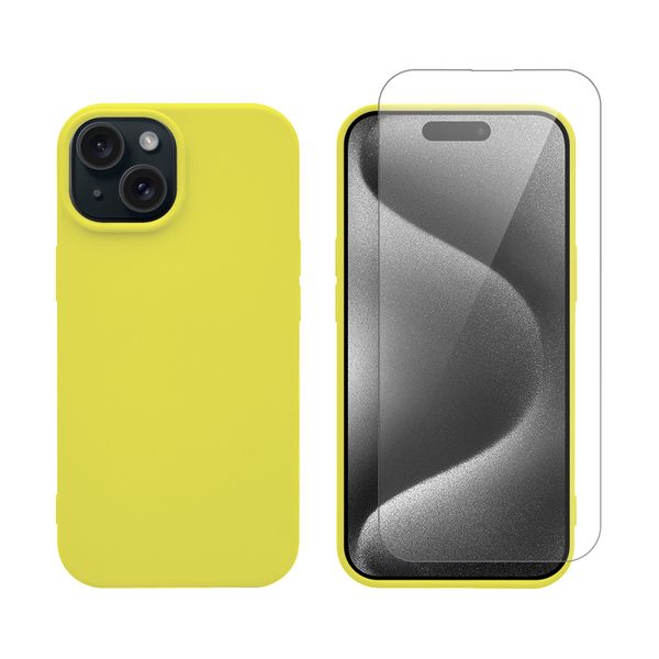 Redshield Redshield iPhone 15 Silicone Case & Glass Yellow Θήκη Κινητού & Προστατευτικό Οθόνης