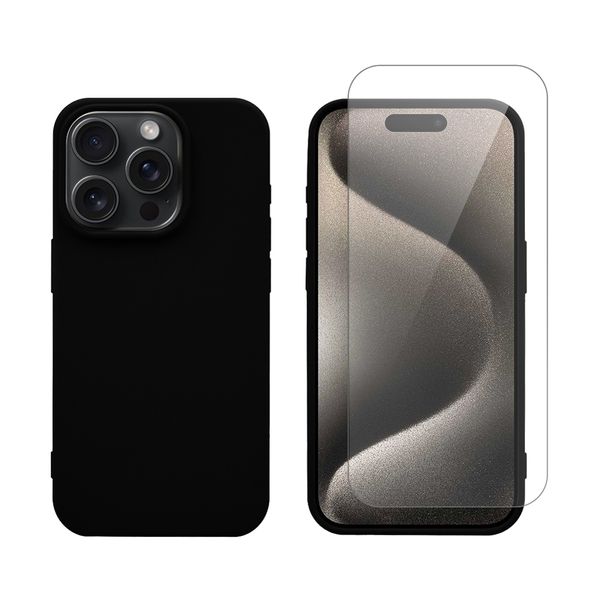 Redshield Redshield iPhone 15 Pro Silicone Case & Glass Black Θήκη Κινητού & Προστατευτικό Οθόνης