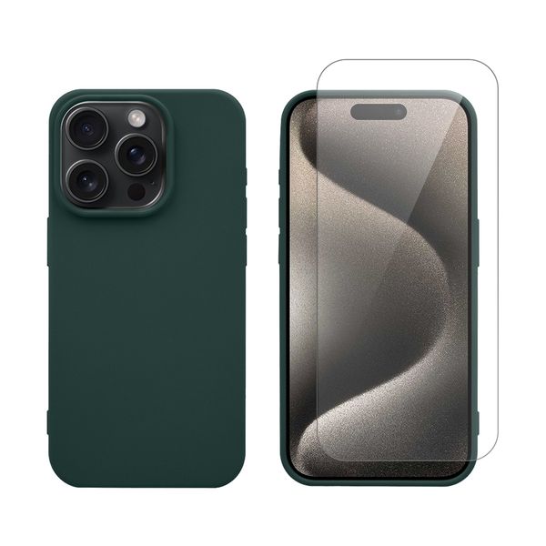 Redshield Redshield iPhone 15 Pro Silicone Case & Glass Green Θήκη Κινητού & Προστατευτικό Οθόνης