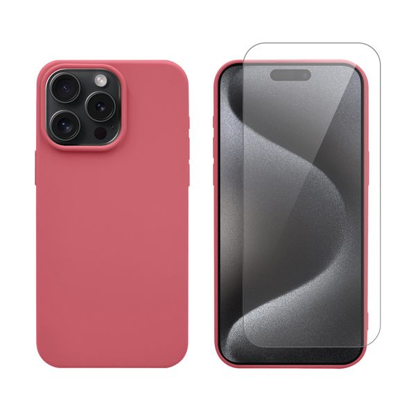 Redshield Redshield Silicone Case & Glass Set Red για iPhone 15 Pro Max Θήκη Κινητού & Προστατευτικό Οθόνης