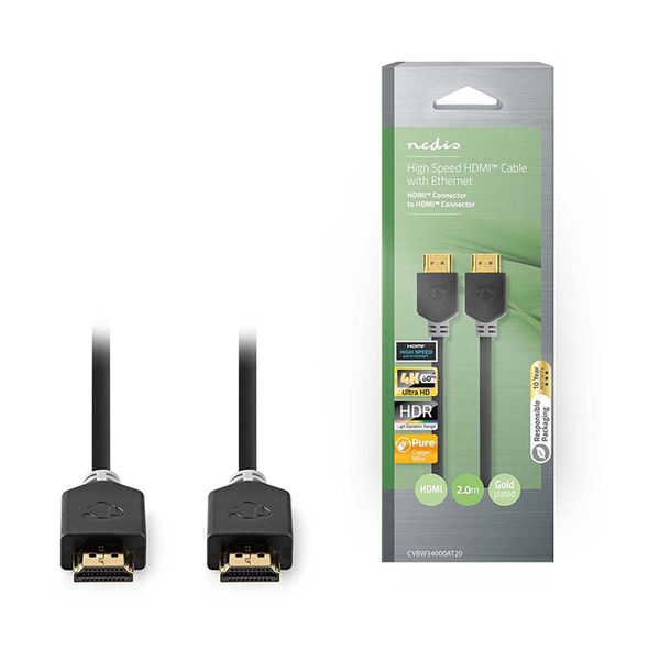Nedis HDMI HS & Ethernet 2m Anthrax Καλώδιο