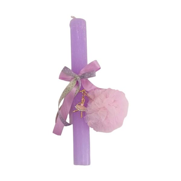 Deris Metal Στρογγυλό Πομ Πομ Μπαλαρίνα Μπρελόκ Στρογγυλή Ξυστή Λαμπάδα