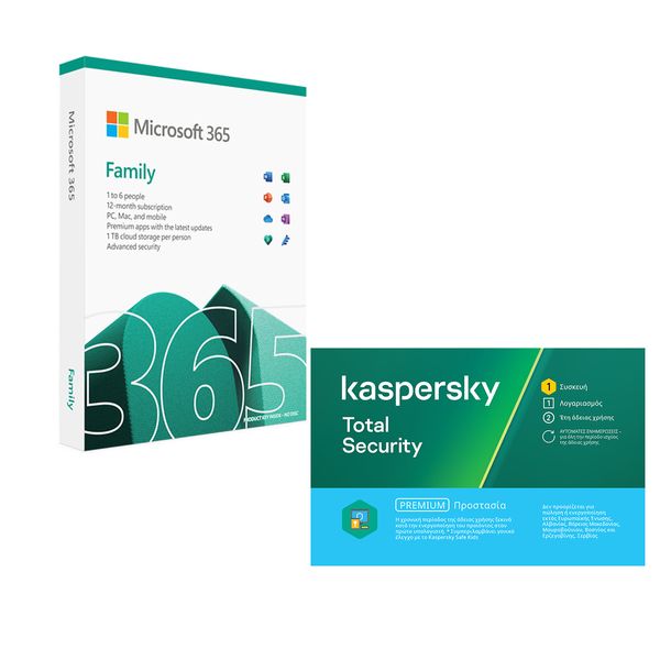 Microsoft Microsoft 365 Family P10 1 Year & Kaspersky Total Security 1 Device, 2 Years