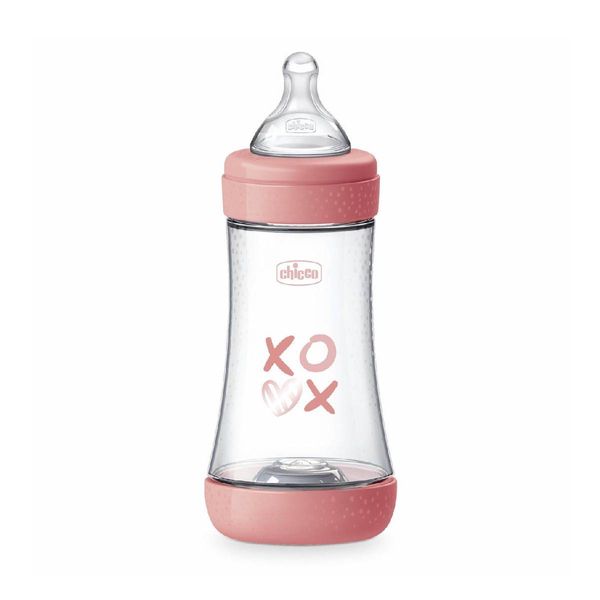 Chicco Perfect 5 Ροζ 240ML 2M+ Μπιμπερό Πλαστικό με Θηλή Σιλικόνης