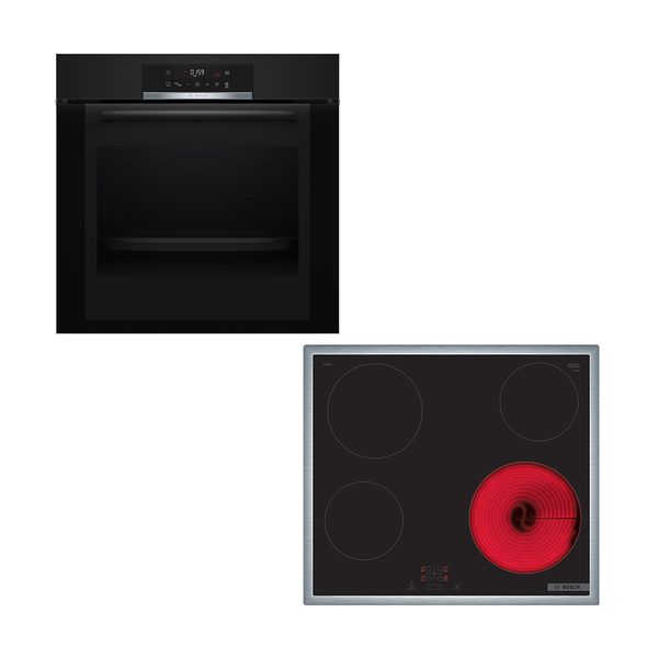 Bosch HBA372EB0 & PKE645BA2E Black Set Εντοιχισμού