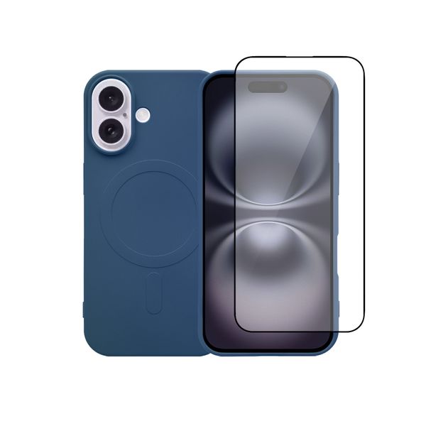 Redshield iPhone 16 MagSafe Silicone Case & Glass Navy Θήκη Κινητού & Προστατευτικό Οθόνης