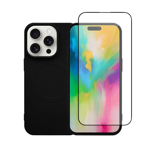 Redshield iPhone 16 Pro Silicone Case with MagSafe & Glass Black Σετ - Θήκη Κινητου & Προστατευτικό Οθόνης