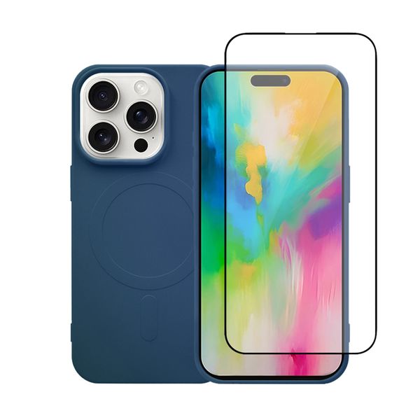 Redshield iPhone 16 Pro Silicone Case with MagSafe & Tempered Glass Navy Blue Σετ - Θήκη Κινητου & Προστατευτικό Οθόνης