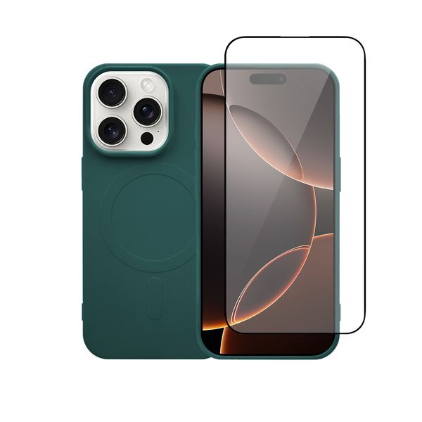 Redshield iPhone 16 Pro Silicone Case With MagSafe & Tempered Glass Green Σετ - Θήκη Κινητου & Προστατευτικό Οθόνης
